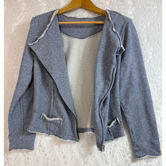 Soft Surroundings Assymetrical Zip Terry Jacket Light Blue Heather Size Medium - Picture 3 of 9